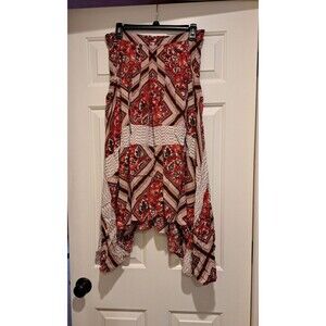 Free People Paradise Printed High-Low Maxi Boho Skirt Pimento Combo Red Size 10